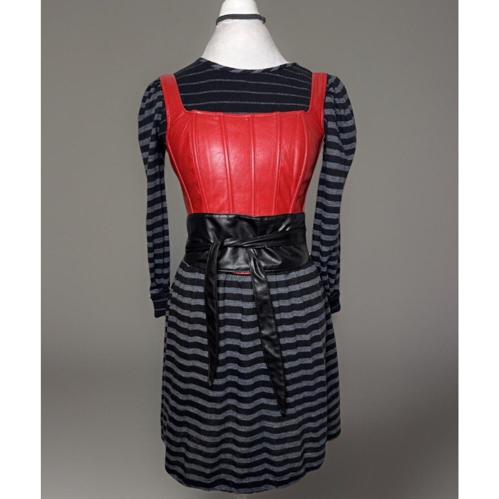 Vintage 1980s Striped Drop Waist Stretch Knit Dress - Balletcore - Soft Grunge
